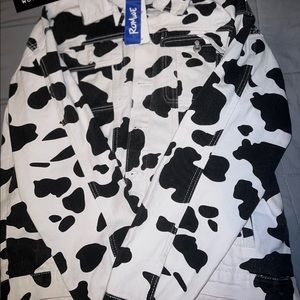 Romwe Cow Print Jean Jacket